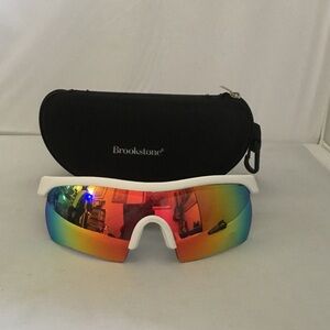 Brookstone White Frame Rainbow Mirrored Sports Sunglasses